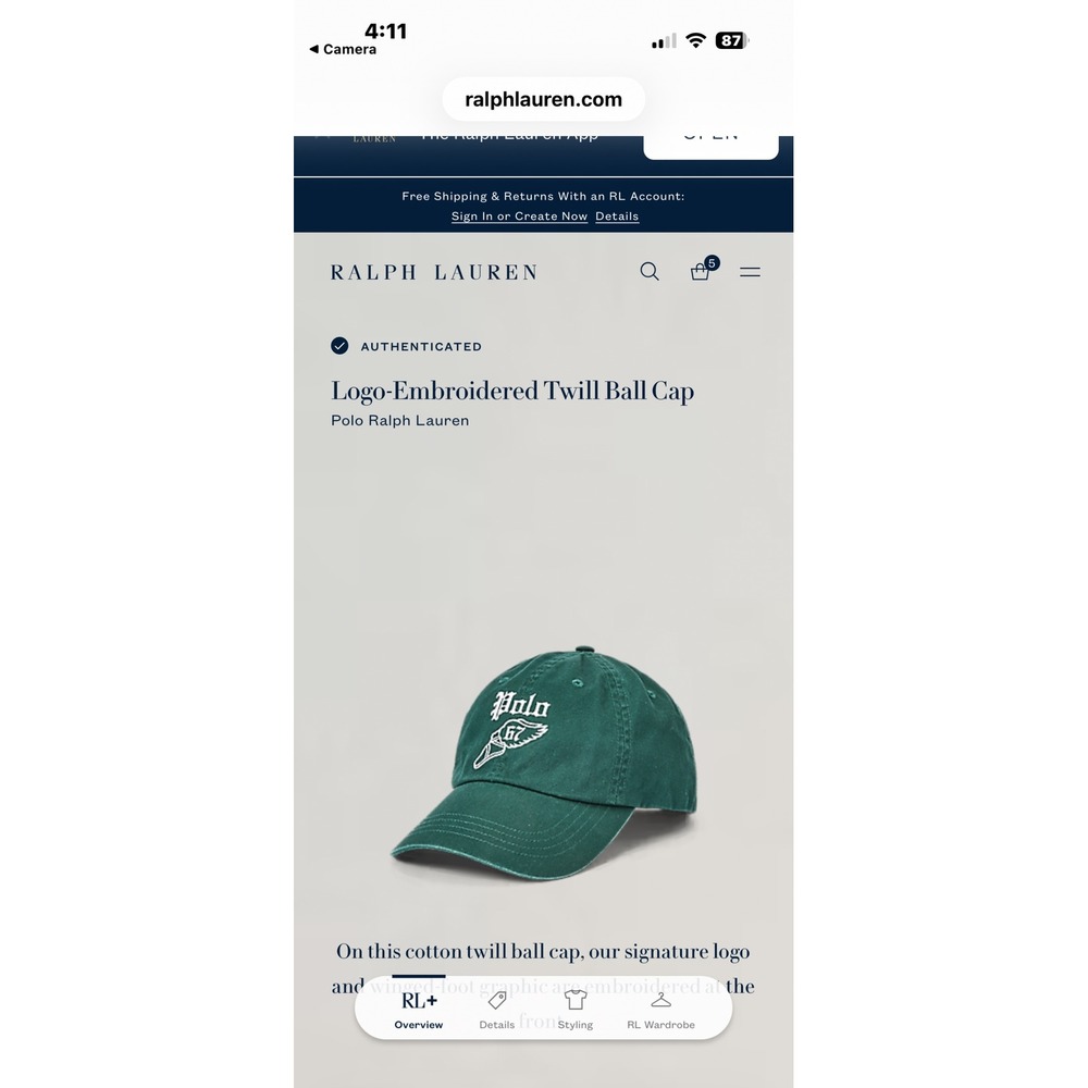 Polo Ralph Lauren Mens P-Wing Ball Cap Green Winged Foot Polo 67 Adjustable NEW - Picture 6 of 6